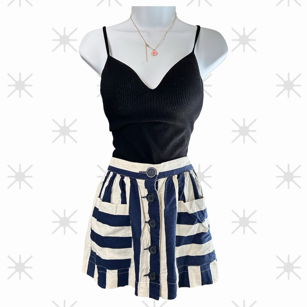 Forever 21 Striped Button Front Size 28  Mini Skirt Nautical Preppy Coastal Boho